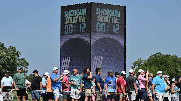 Each LIV Golf round begins with a shotgun start, with players all over the course, a format almost never seen in professional golf.